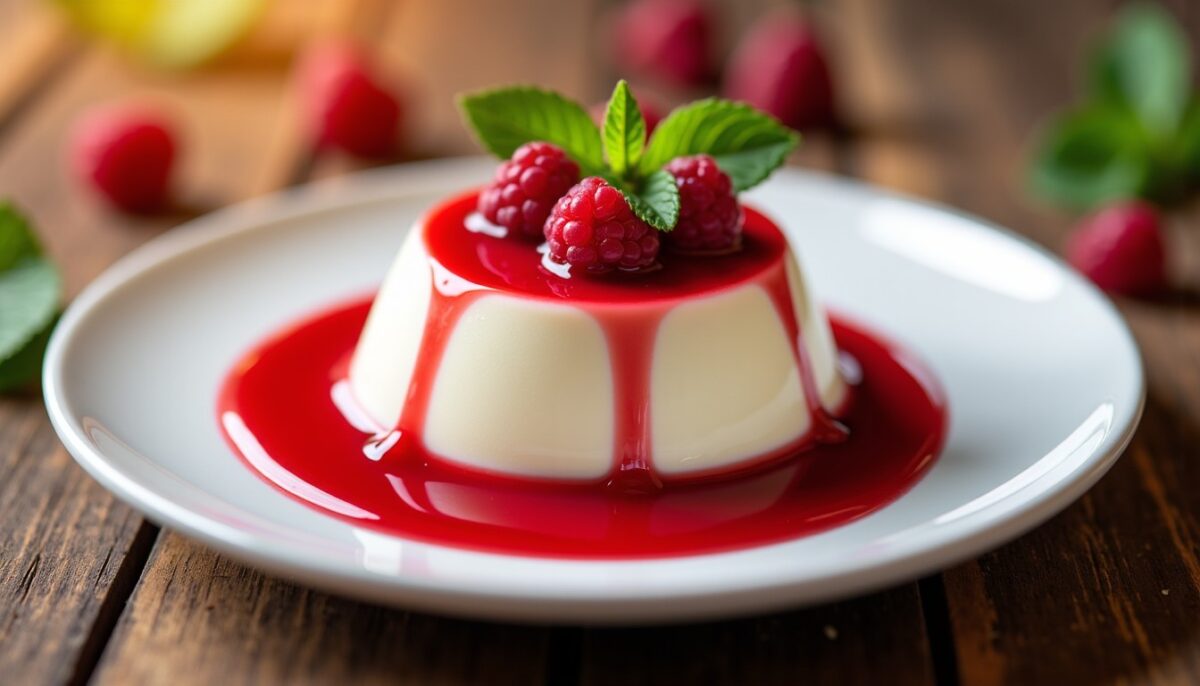 Délicieuse Panna Cotta Crémeuse avec son Coulis de Framboises Fraîches