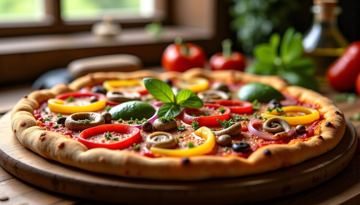 Délicieuse pizza végétarienne aux légumes croquants et épices savoureuses