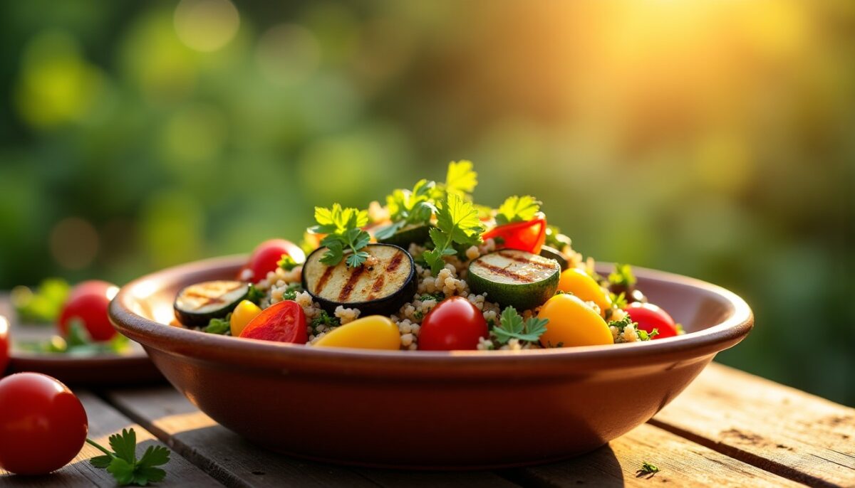 Délicieuse salade marocaine de quinoa aux légumes grillés : un mariage savoureux et coloré
