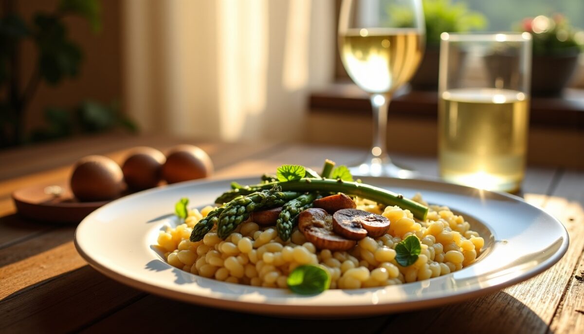 Délicieux Risotto crémeux aux asperges fraîches et champignons savoureux